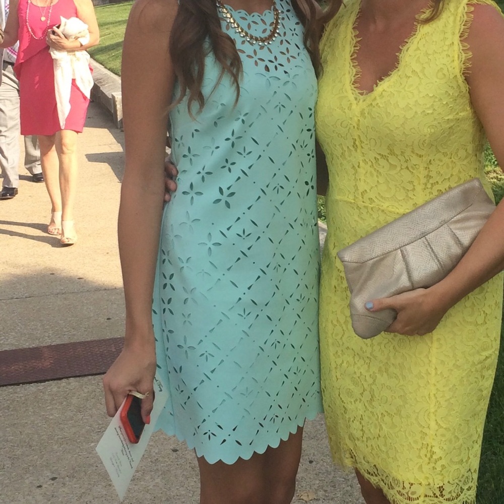 J.Crew laser cut aqua sheath dress size 00